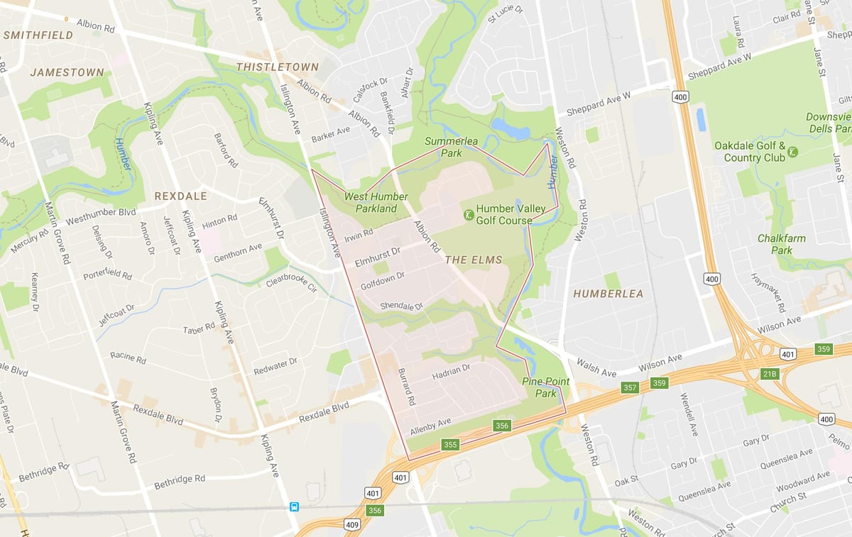 Térkép A Elms környéken Toronto