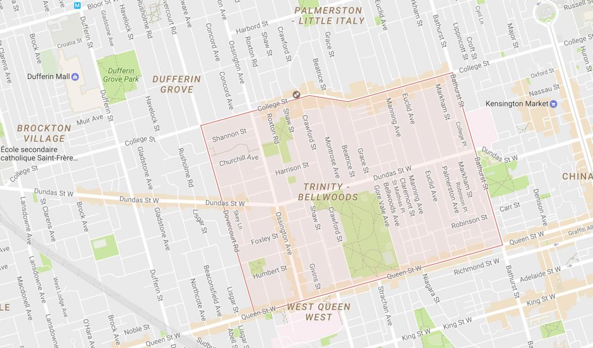 Térkép Szentháromság–Bellwoods környéken Toronto