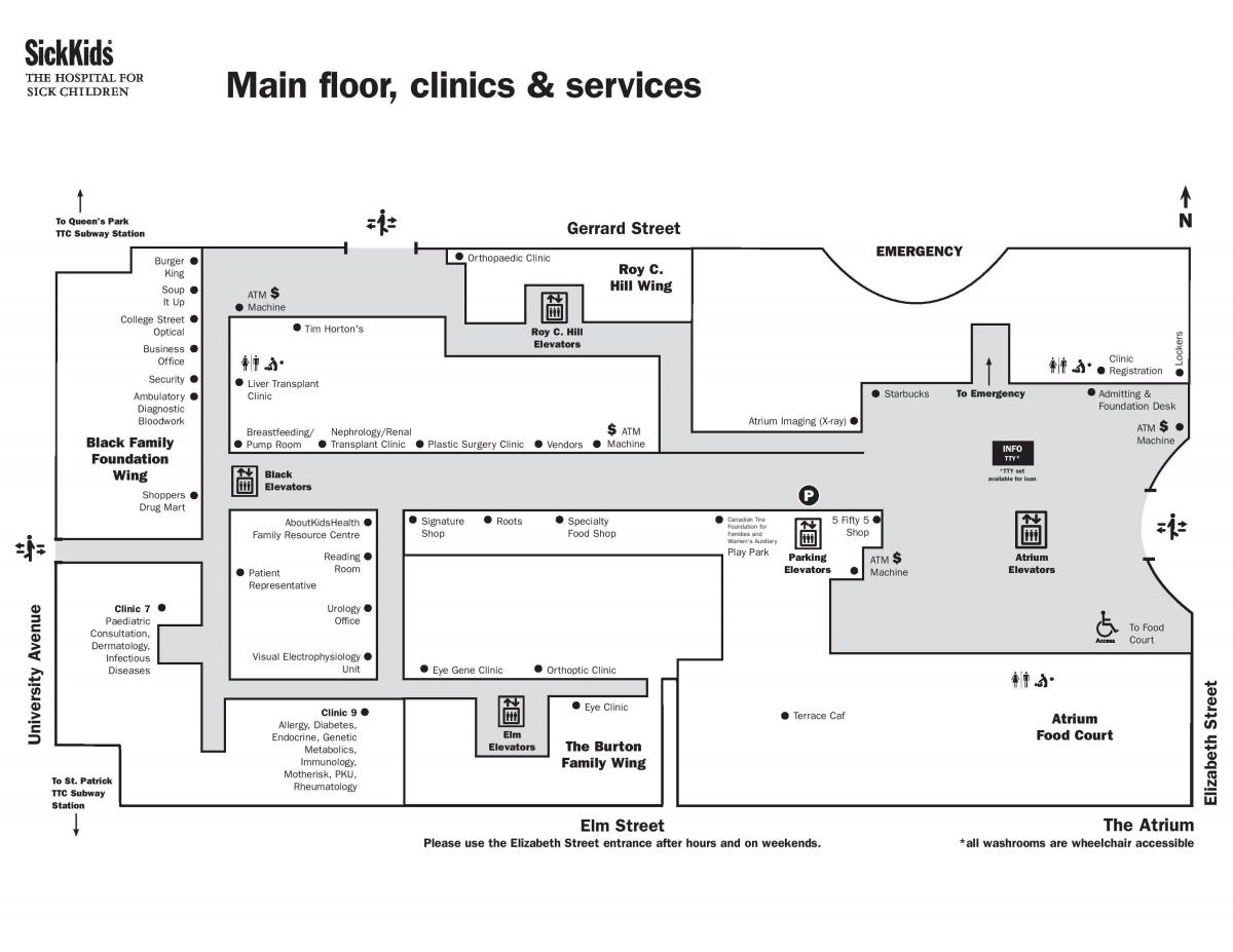 Térkép A Kórházban a Beteg Gyermekek Toronto földszint