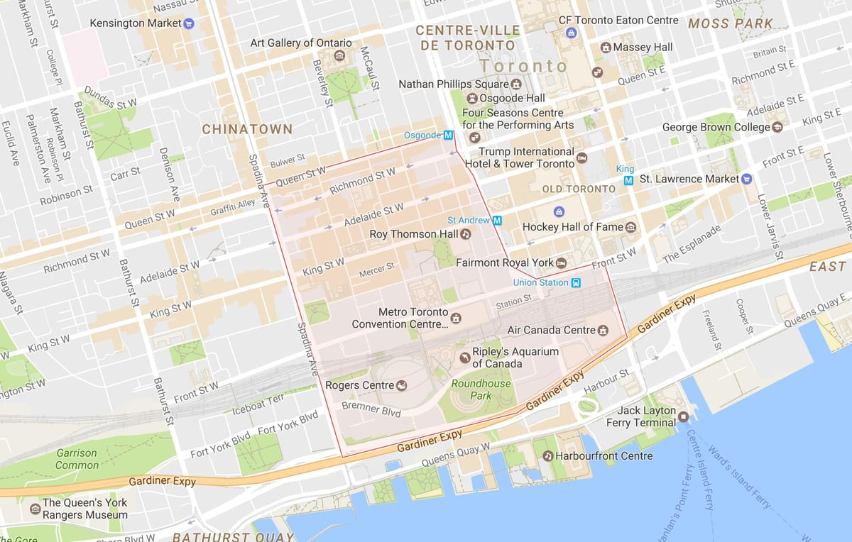 Térkép A Szórakoztató Negyed szomszédsági Toronto