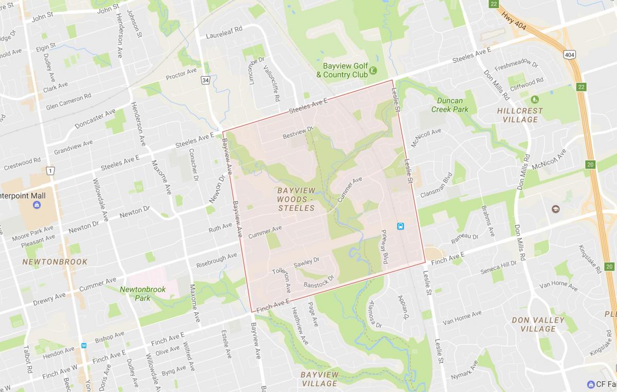 Térkép Bayview Erdőben – Steele környéken Toronto