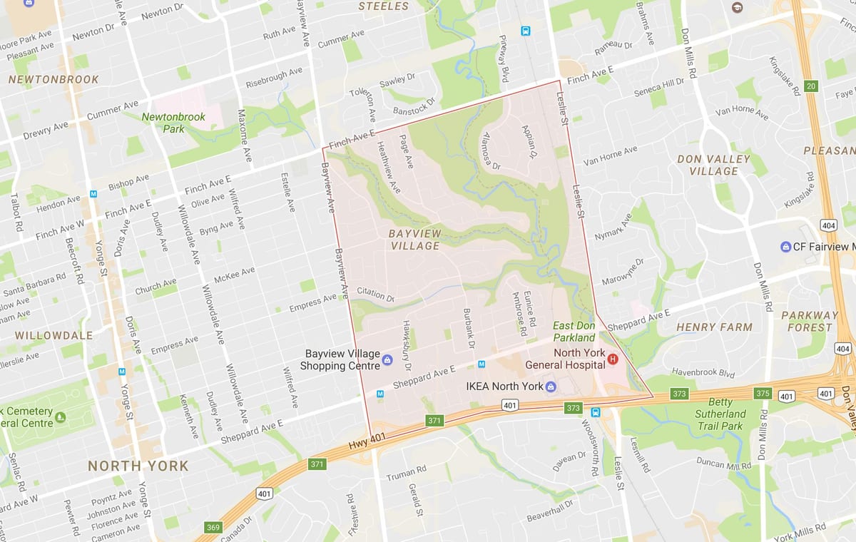Térkép Bayview Falu szomszédságában Toronto