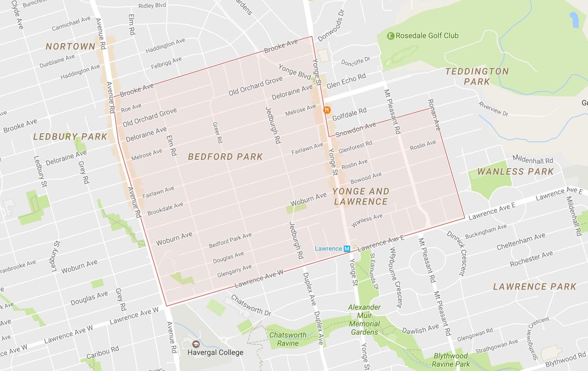 Térkép Bedford Park szomszédságában, Toronto