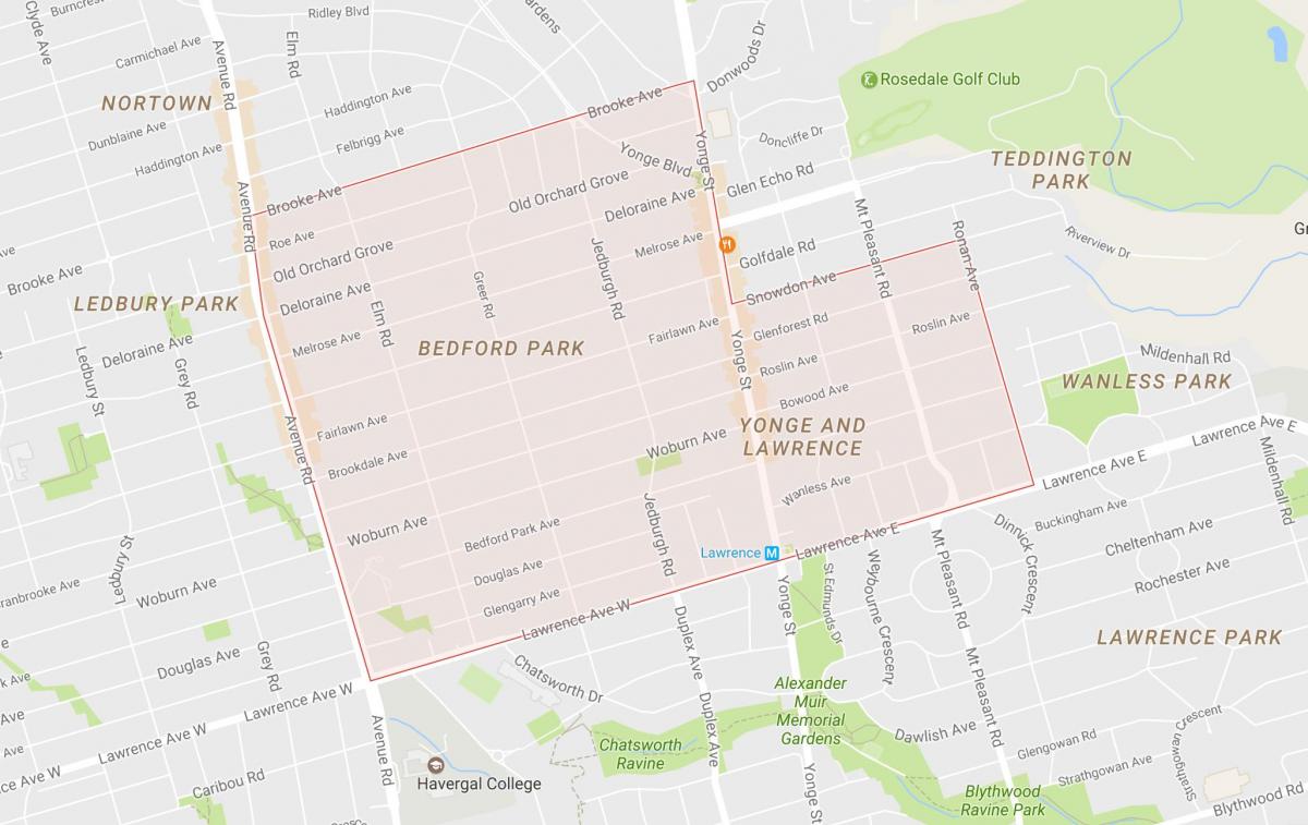 Térkép Bedford Park szomszédságában, Toronto