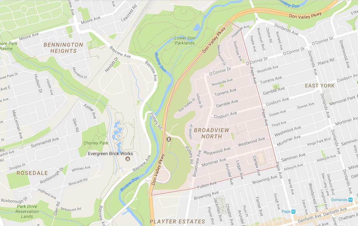 Térkép Broadview Északi szomszédságában Toronto