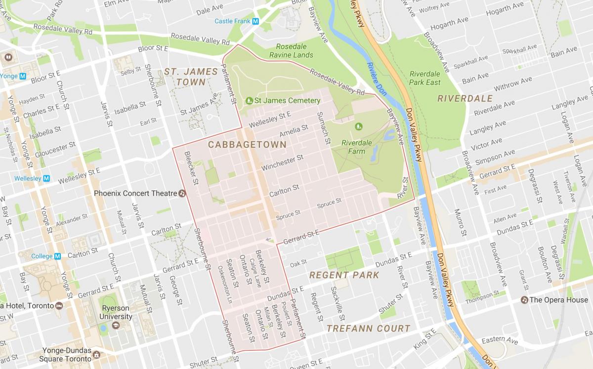 Térkép Cabbagetown környéken Toronto