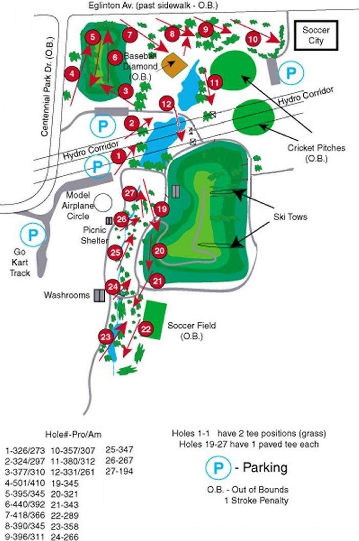 Térkép Centennial Park golfpálya Toronto