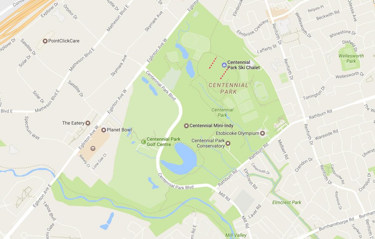Térkép Centennial Park szomszédságában, Toronto