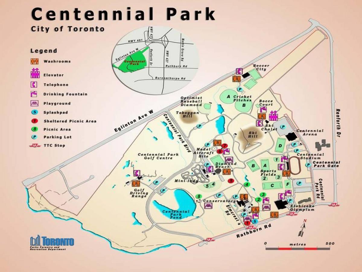 Térkép Centennial Park Üvegházhatású Toronto