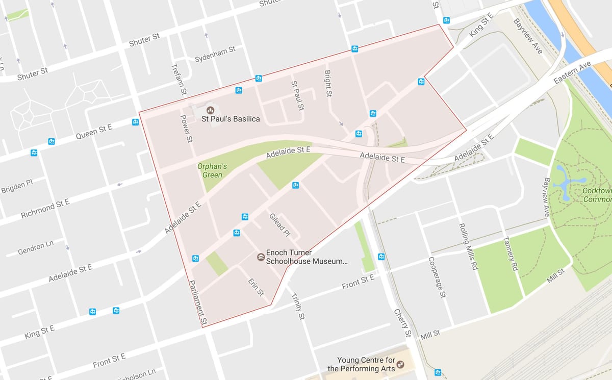 Térkép Corktown környéken Toronto