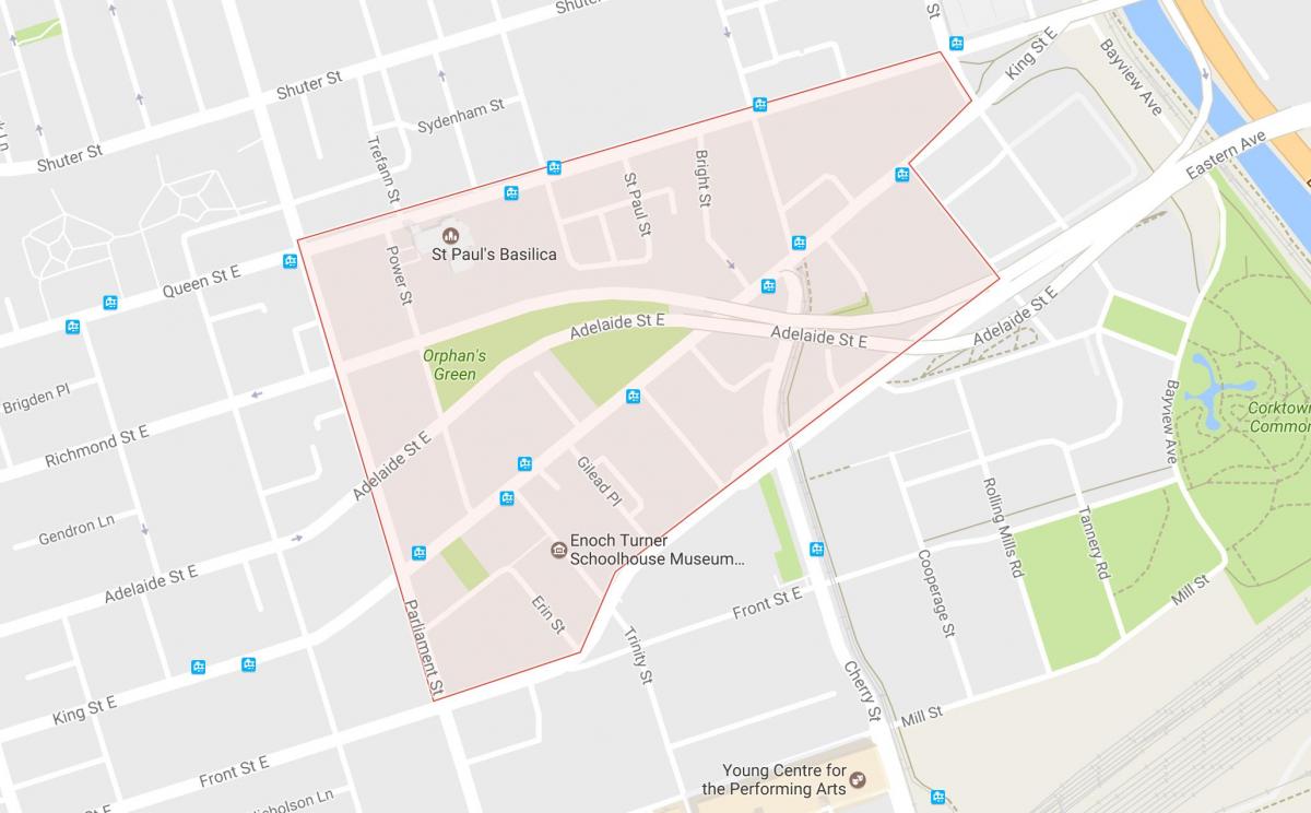 Térkép Corktown környéken Toronto