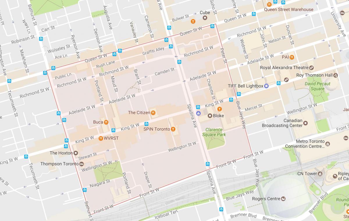 Térkép Divat Kerület szomszédságában, Toronto