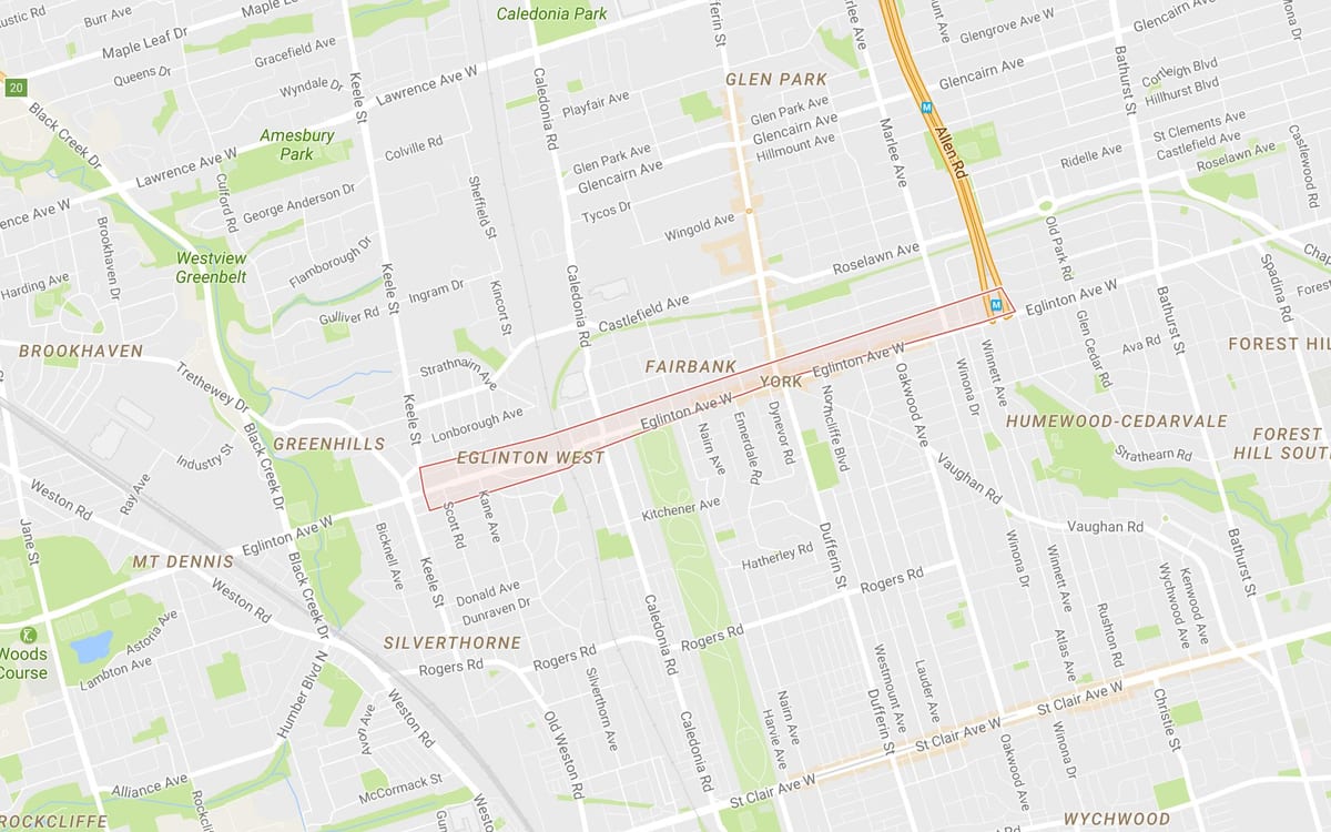 Térkép Eglinton Nyugati szomszédságában Toronto