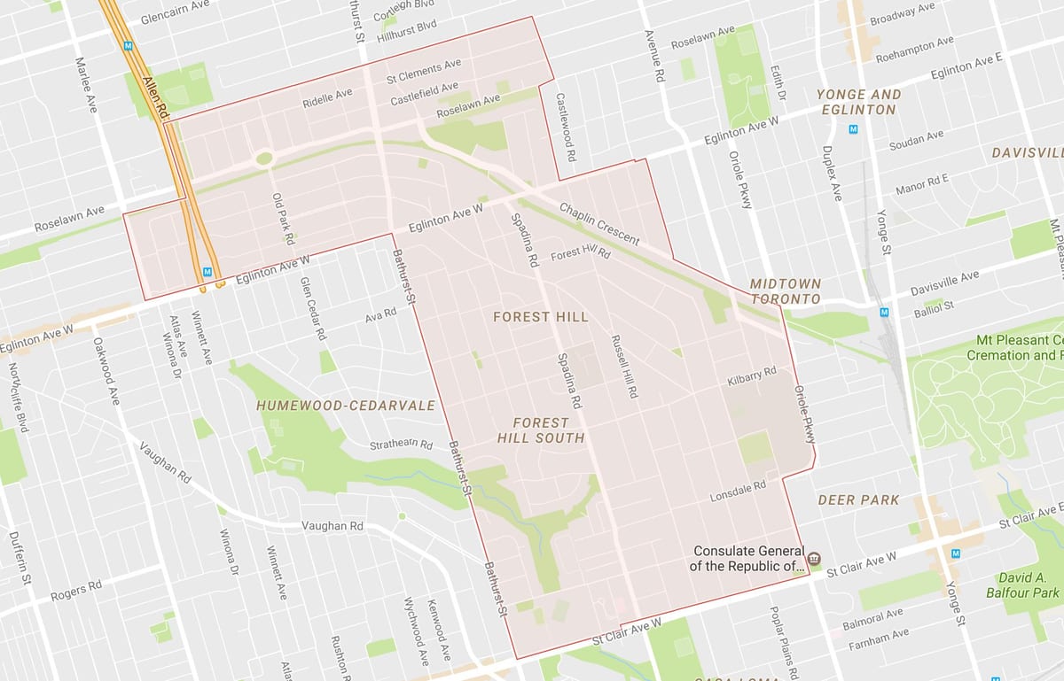 Térkép Forest Hill szomszédságában Toronto