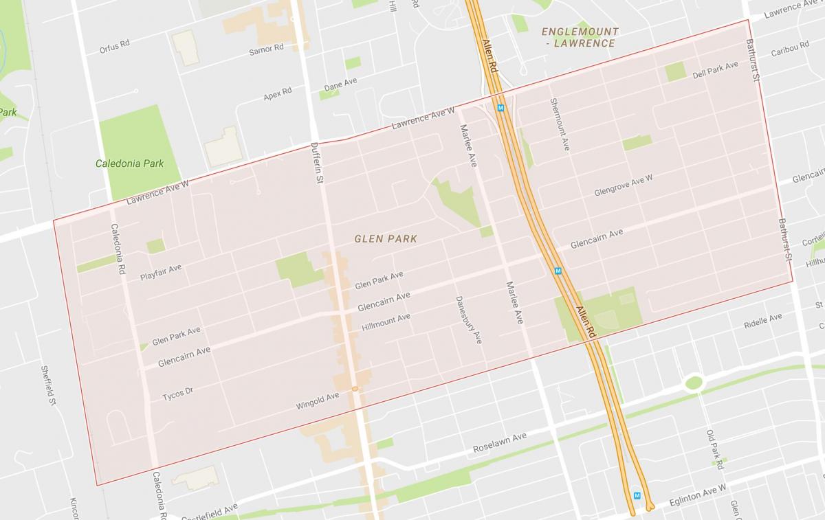 Térkép Glen Park szomszédságában, Toronto