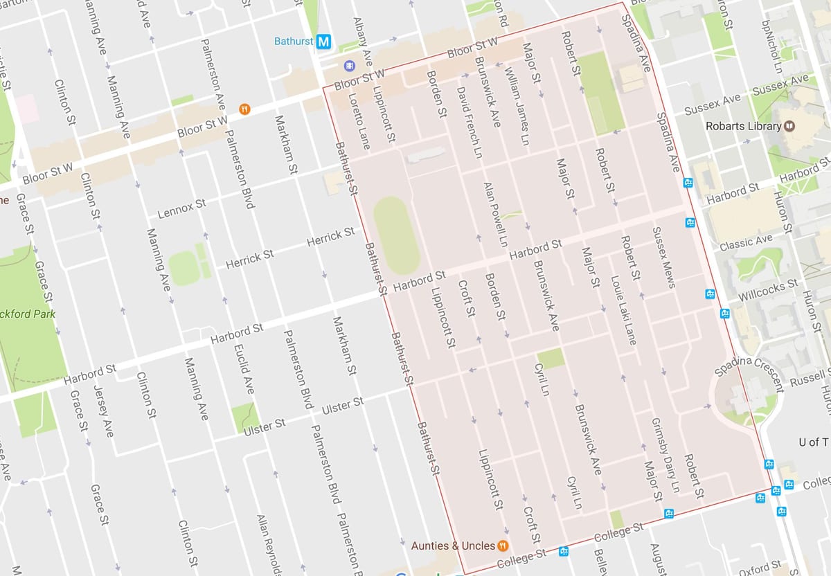 Térkép Harbord Falu szomszédságában Toronto