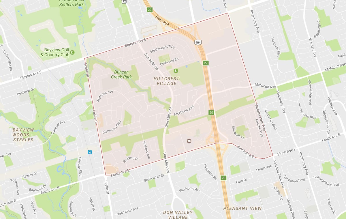 Térkép Hillcrest Falu szomszédságában Toronto