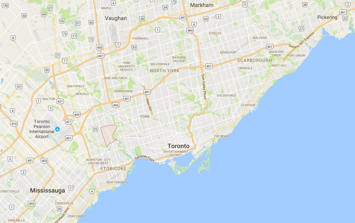 Térkép Humber Valley Village negyedében Toronto