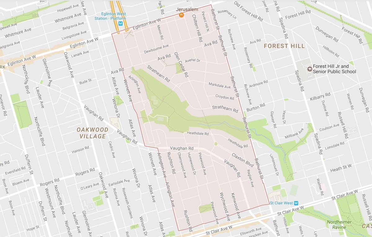Térkép Humewood–Cedarvale környéken Toronto