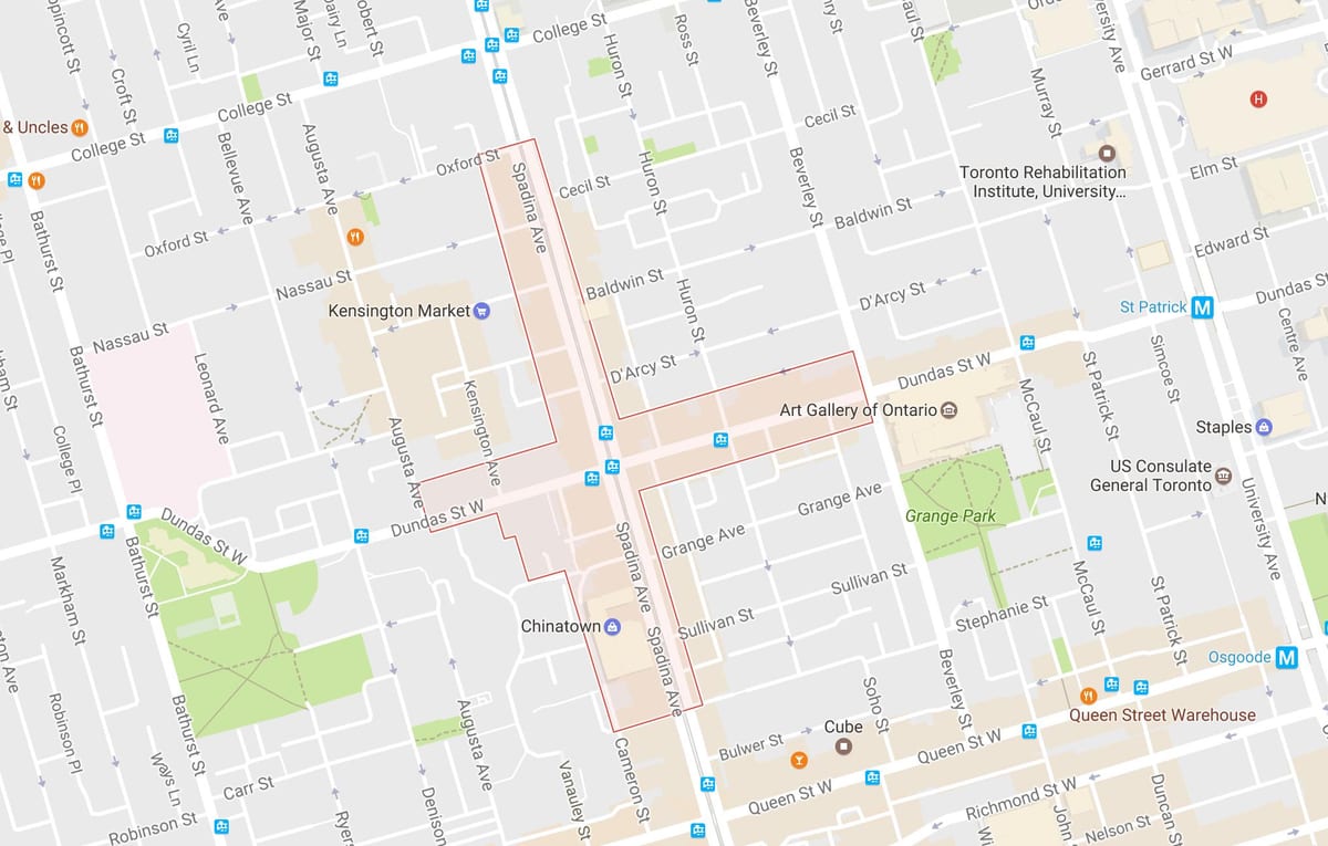 Térkép a kínai negyed szomszédsági Toronto