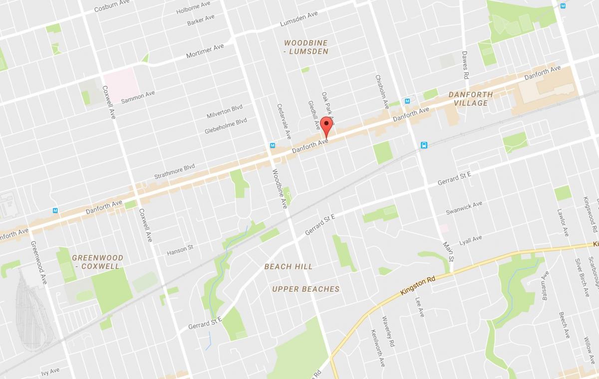 Térkép Keleti Danforth környéken Toronto