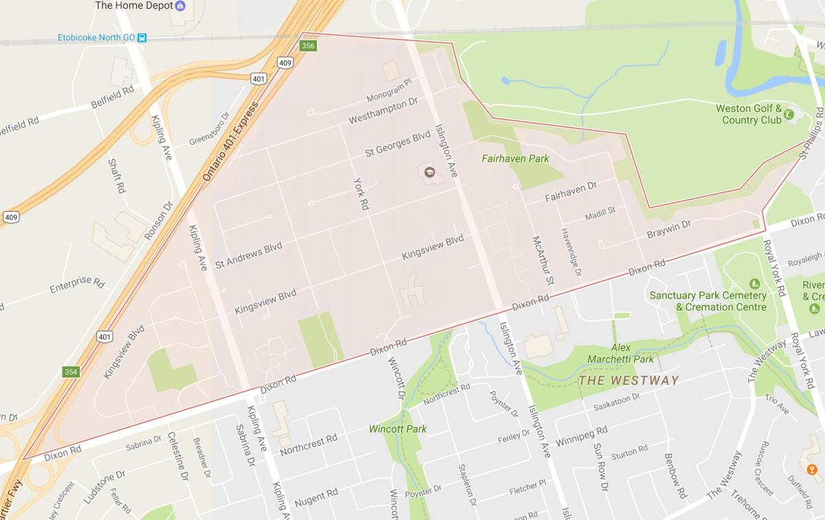 Térkép Kingsview Falu szomszédságában Toronto