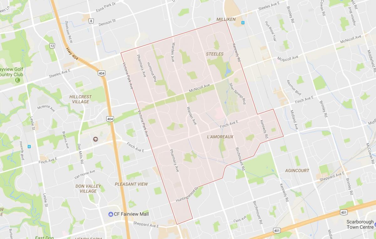 Térkép L'Amoreaux környéken Toronto