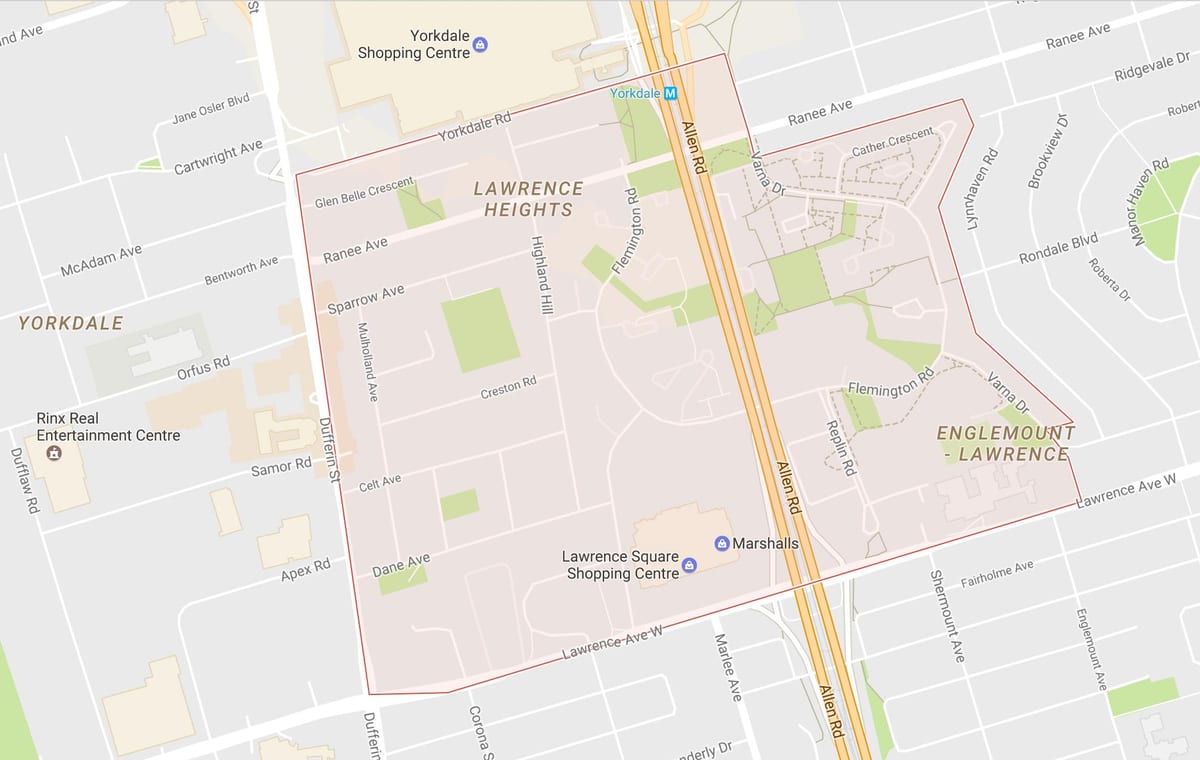 Térkép Lawrence Heights környéken Toronto