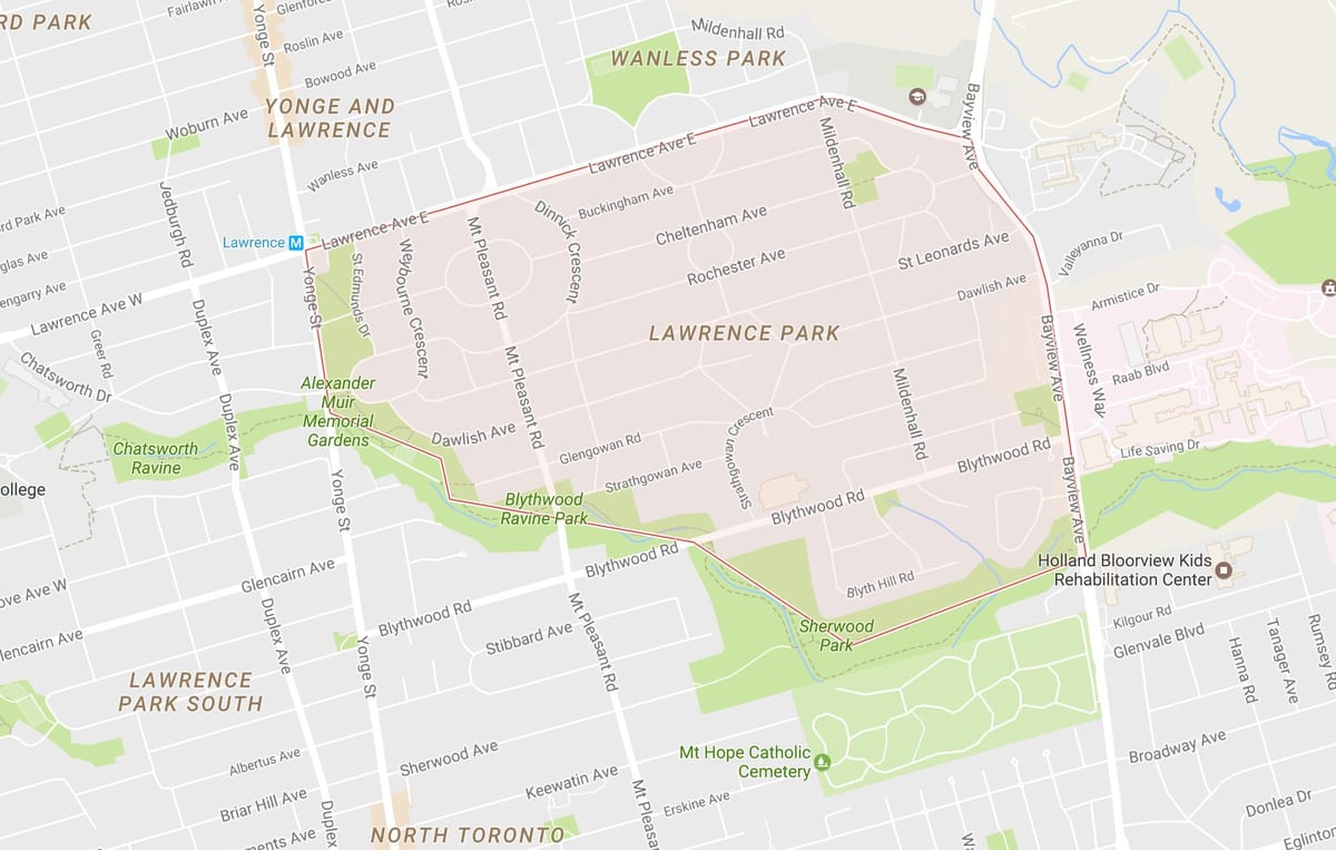Térkép Lawrence Park szomszédságában, Toronto