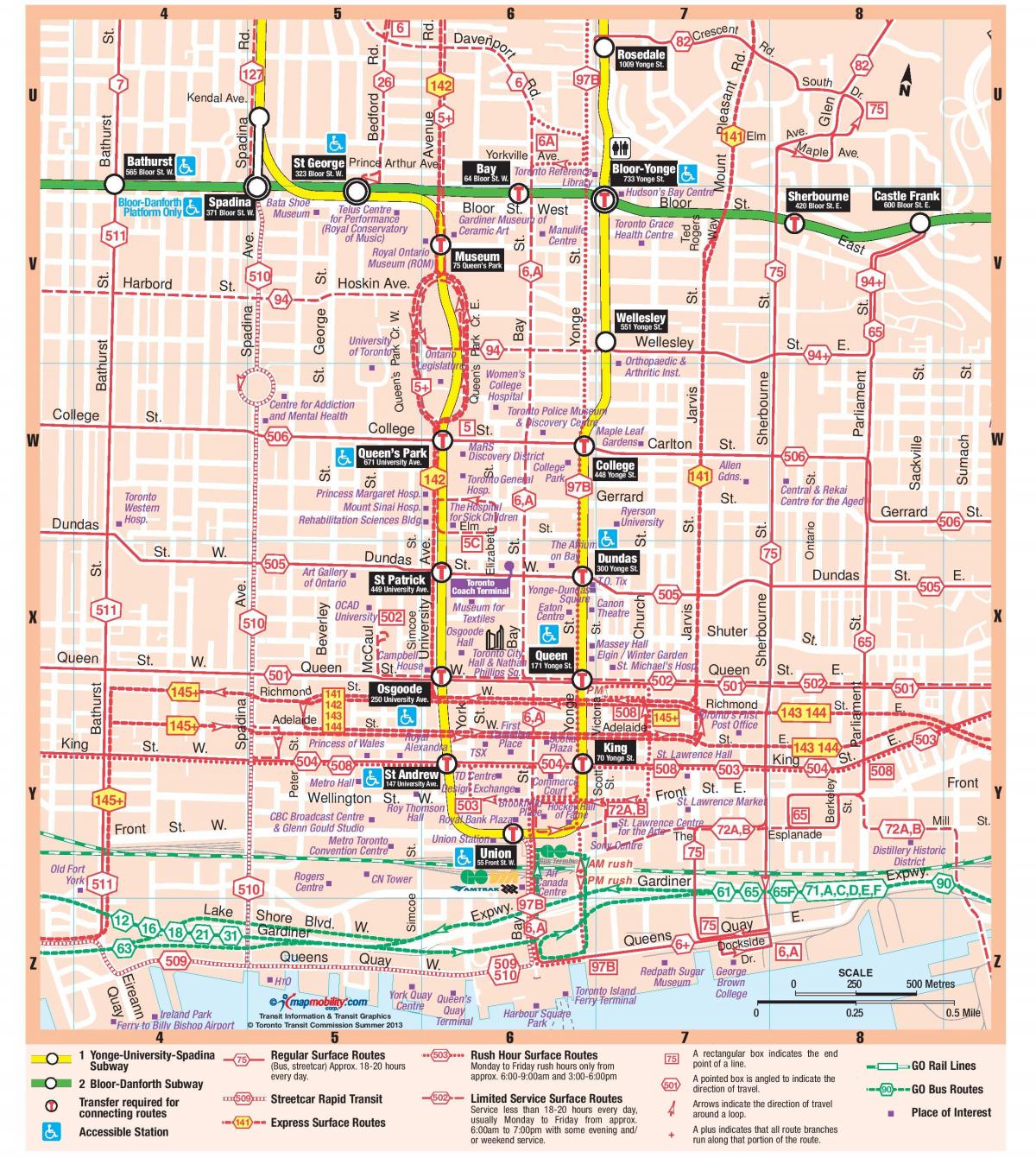 Térkép Metró állomás, belváros Toronto