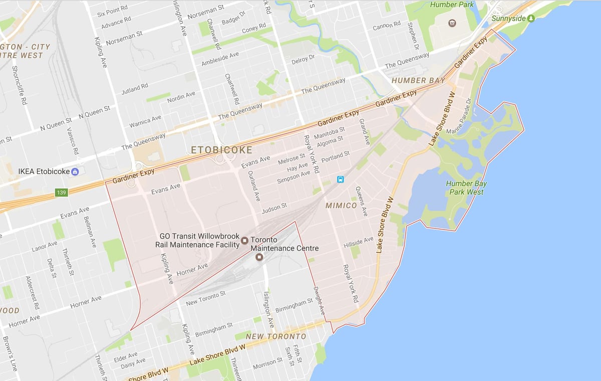 Térkép Mimico környéken Toronto