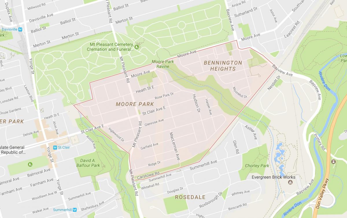 Térkép Moore Park szomszédságában, Toronto