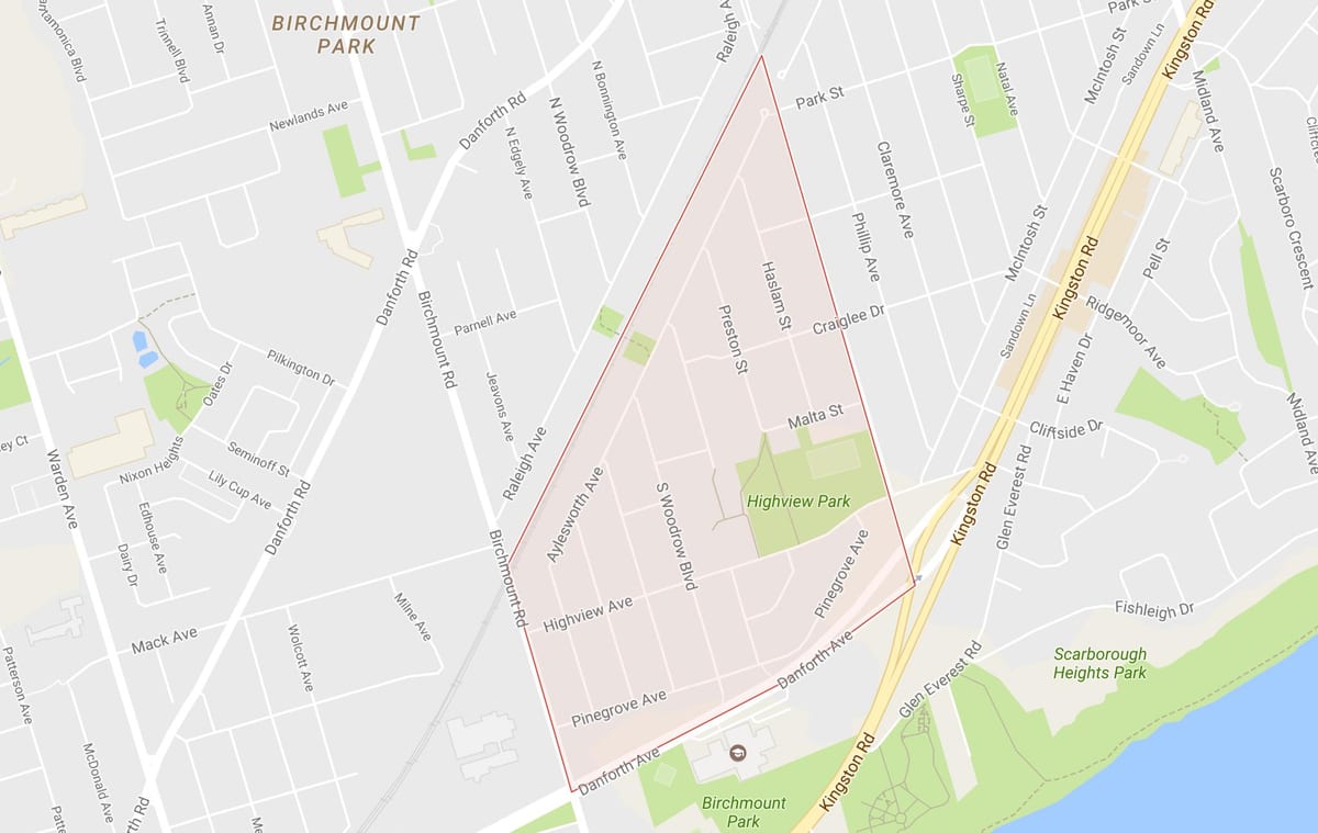 Térkép Nyírfa Cliff Heights környéken Toronto