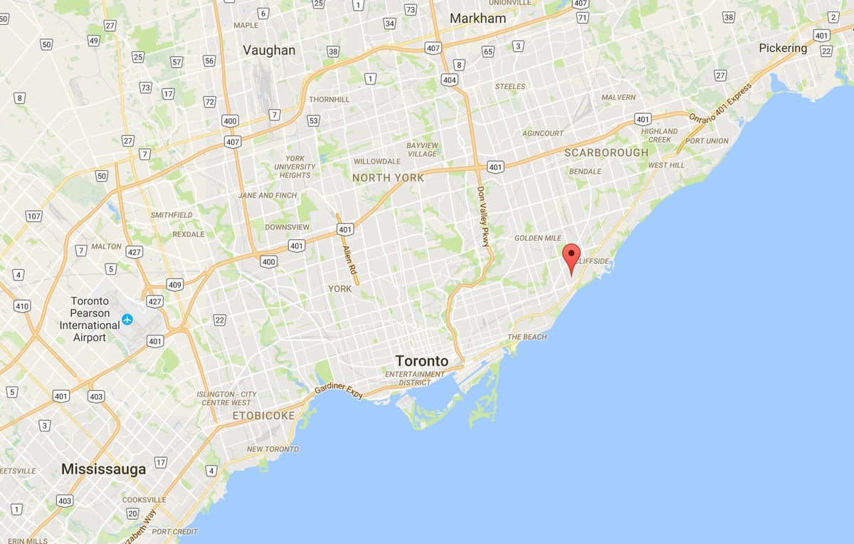 Térkép Nyírfa Cliff Heights negyedében Toronto