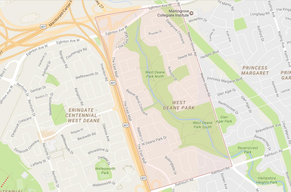 Térkép Nyugati Deane Park szomszédságában, Toronto