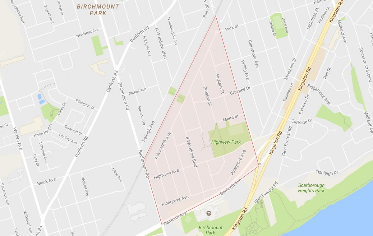 Térkép Nyírfa Cliff Heights környéken Toronto