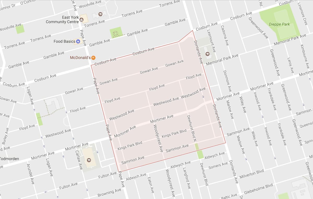 Térkép Pape Falu szomszédságában Toronto