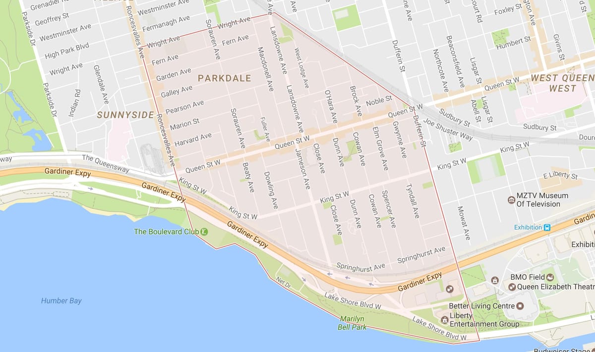 Térkép Parkdale környéken Toronto
