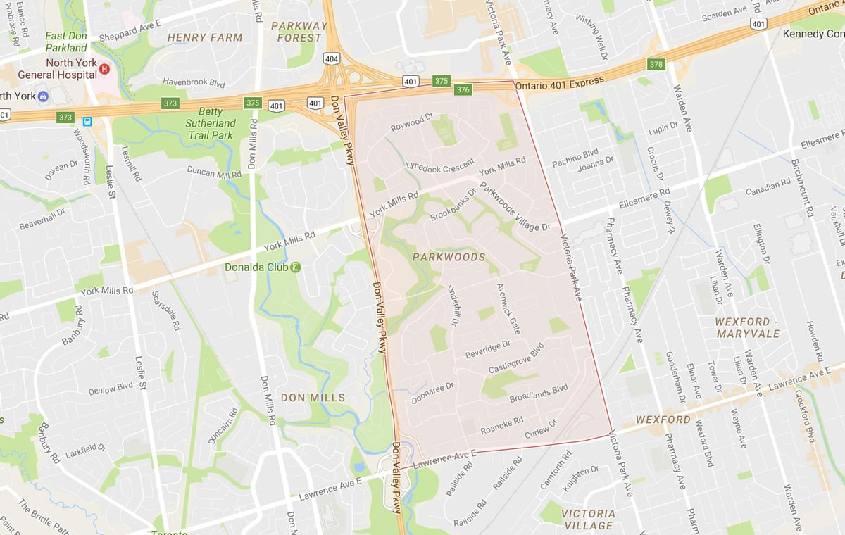 Térkép Parkwoods környéken Toronto