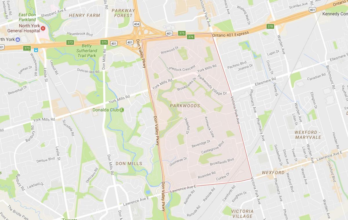 Térkép Parkwoods környéken Toronto
