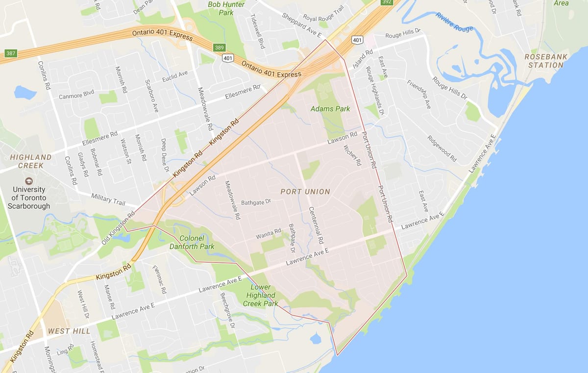 Térkép Port Unió szomszédsági Toronto