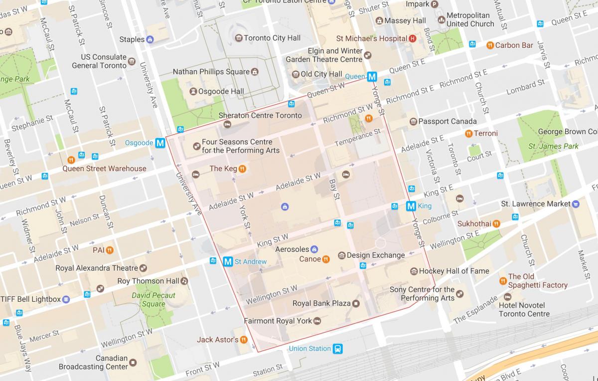 Térkép Pénzügyi Körzet szomszédságában Toronto