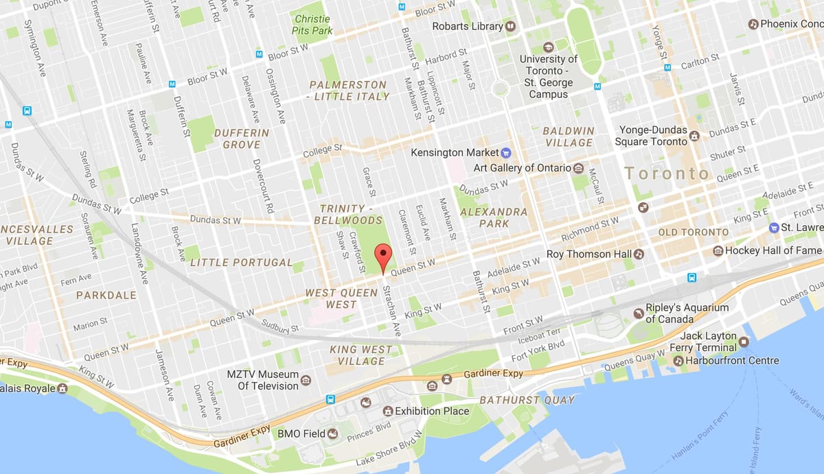 Térkép Queen Street Nyugati szomszédságában Toronto