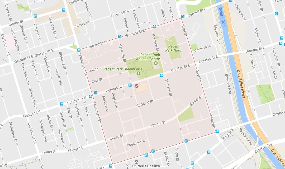 Térkép Regent Park szomszédságában, Toronto