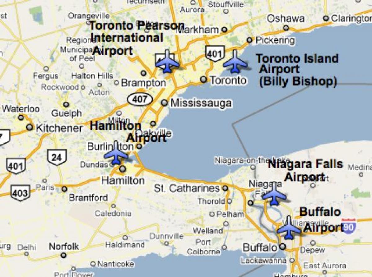 Térkép Repülőterek közelében Toronto
