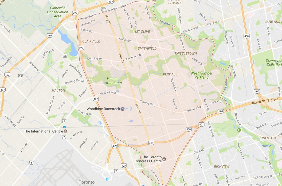 Térkép Rexdale környéken Toronto