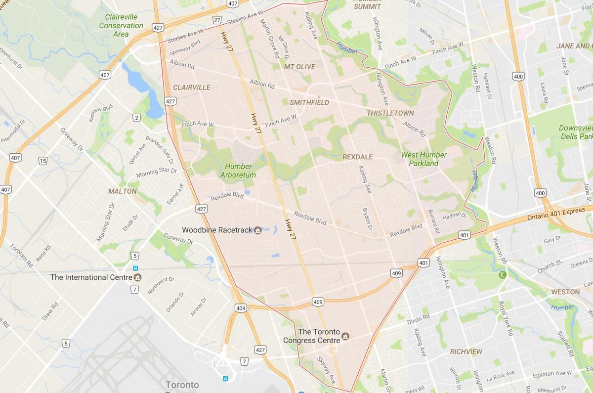 Térkép Rexdale környéken Toronto