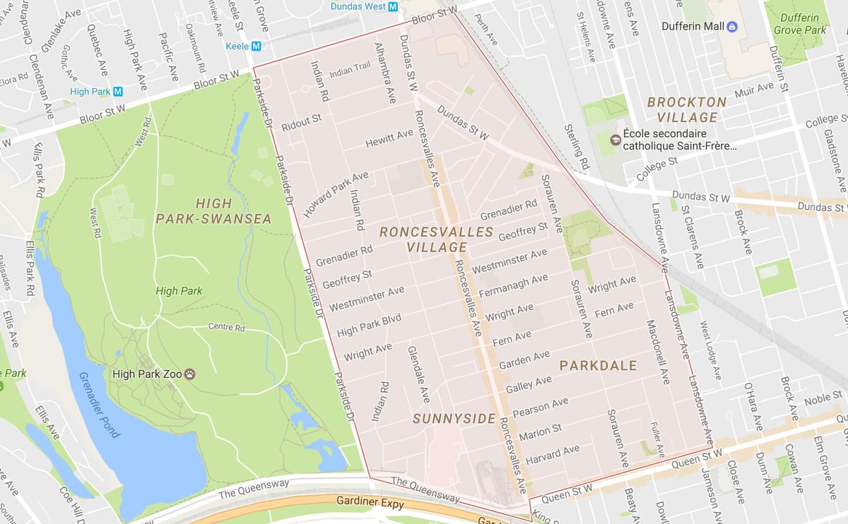 Térkép Roncesvalles környéken Toronto
