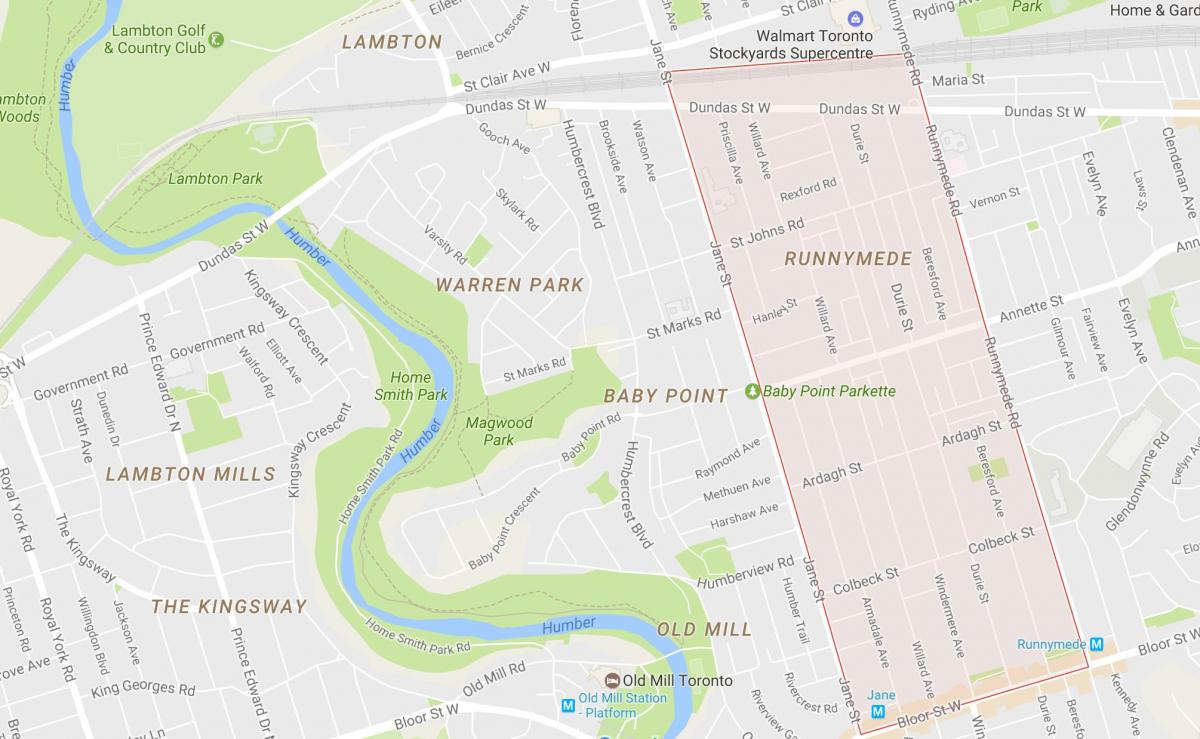 Térkép Runnymede környéken Toronto