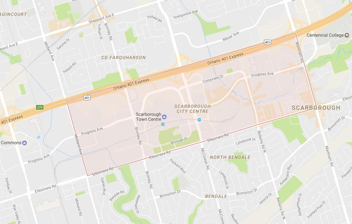 Térkép Scarborough városközpontjától környéken Toronto